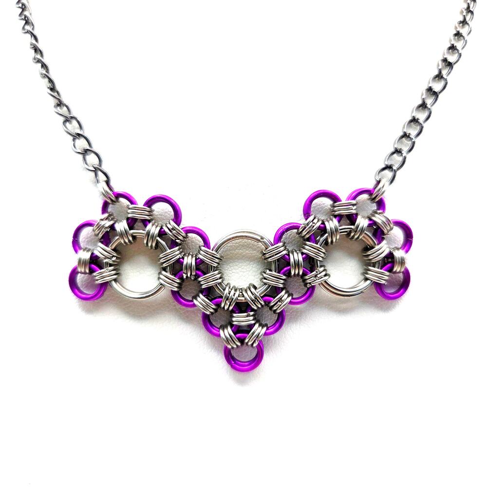 Hand Crafted Chainmaile Necklace Stainless Steel Purple Whismy Goth Festival